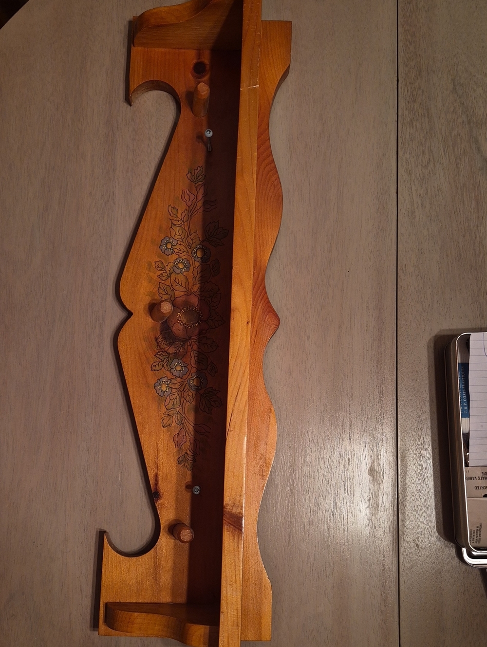 Vintage Hand Painted Pine Wood Wall Shelf Mug Rack